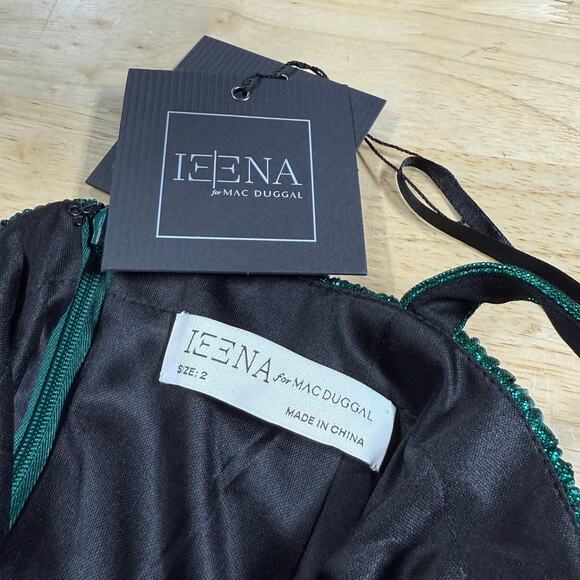 Mac Duggal NWT 27062 Ruffle Tiered Belt Detail Dress Emerald Green Sz 2 Metallic - Picture 5 of 9